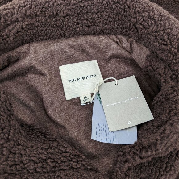 NWT Thread & Supply Size M Sherpa Shacket Fleece Teddy Cozy Jacket Coffee Brown - Picture 6 of 7